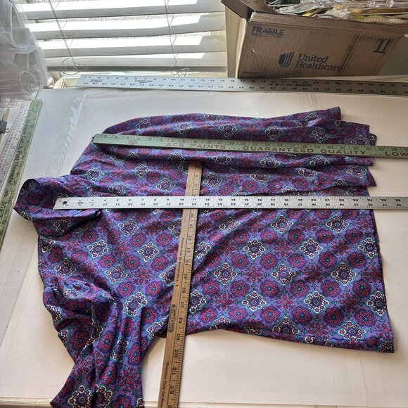 Vtg Womens Purple Blouse Large Purple Geometric Button Up Neck Tie 1980s Poly - Picture 4 of 12